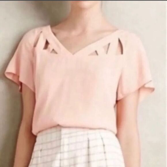 Anthropologie Maeve Tri Cut Peach Blouse Size 2 - Picture 1 of 8